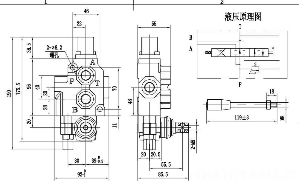SD4 手控 1路 整体换向阀 drawing image