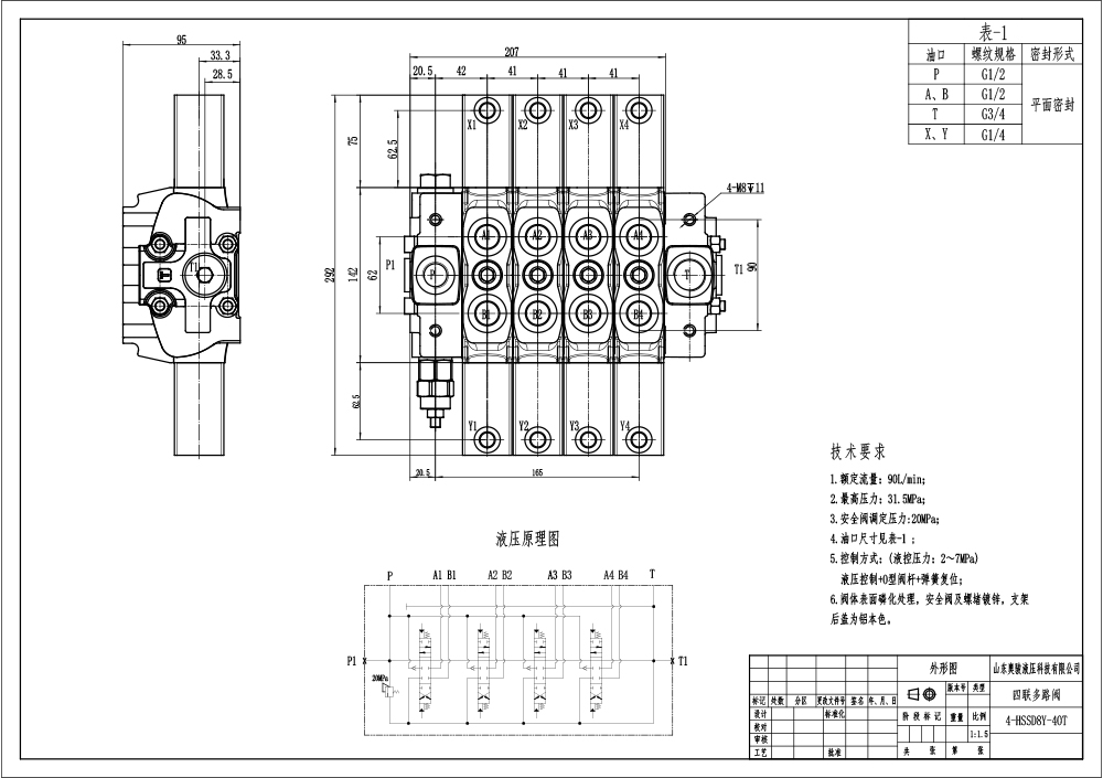 HSDLS180-电磁卸荷阀 手控 4路 分块式方向阀 drawing image
