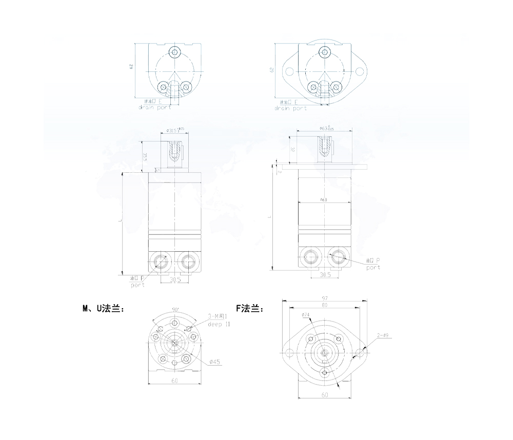 BMM摆线液压马达 8 cc/r 14 Lpm 液压马达 drawing image