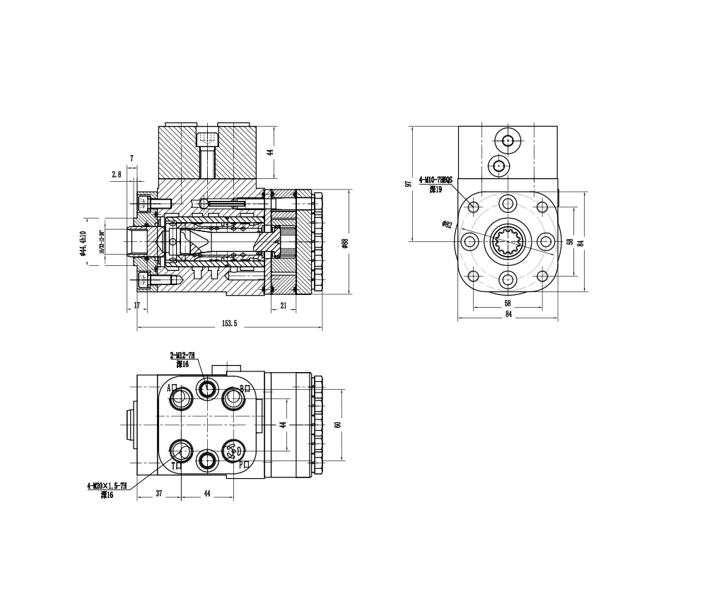 BZZ1-E160B 160 ml/r 12 L/min 转向器 drawing image