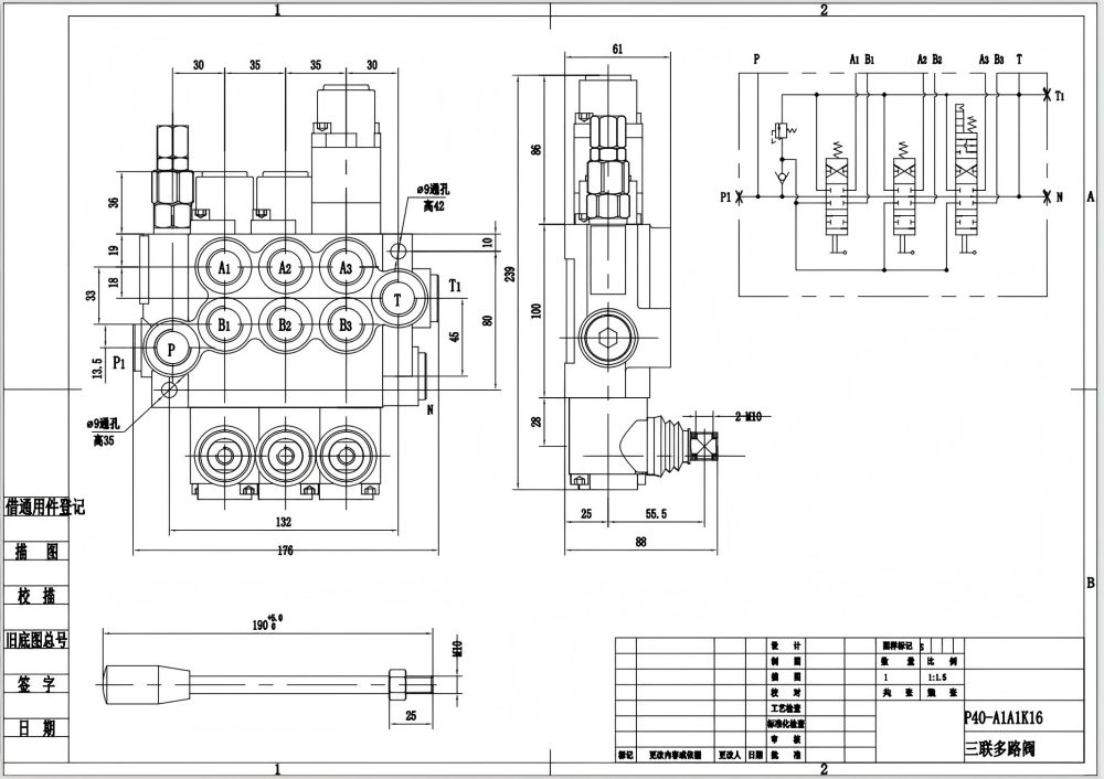 P40-G12-G38-2OT-QTW1 手控 3路 单块式方向阀 drawing image