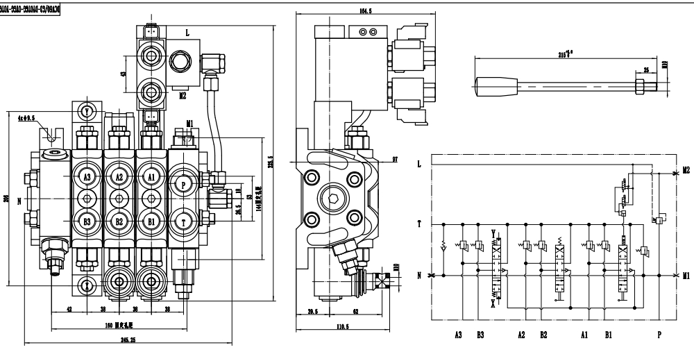 DCV60 电液控 3路 分块式方向阀 drawing image