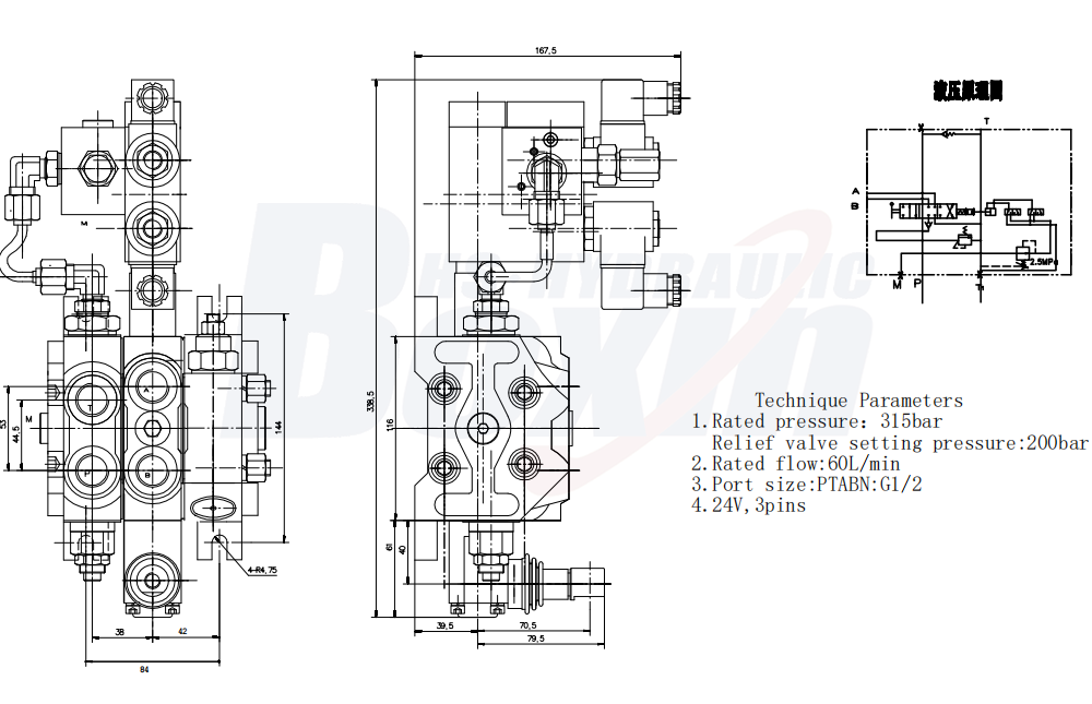 DCV60 Series Electro-hydraulic Directional Control Valve 1 Spool Sectional Type drawing image