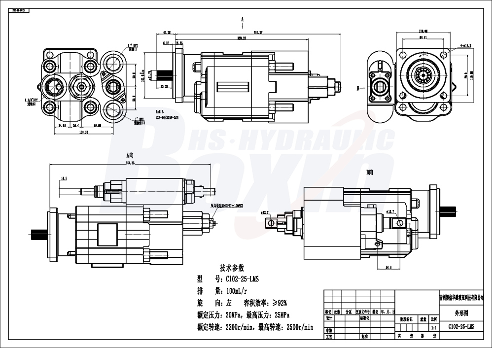 High Performance C102-LMS-25 100 cc/rev External Gear Pump drawing image